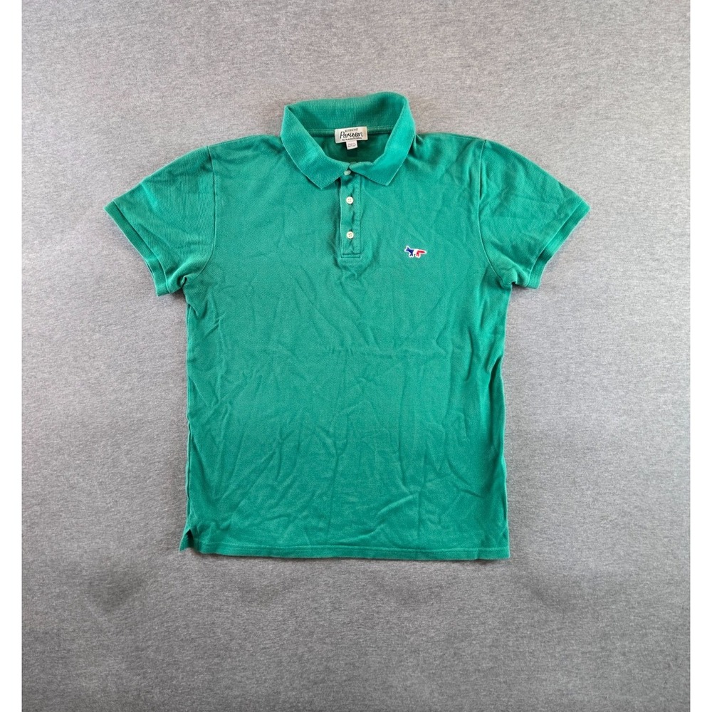 MAISON KITSUNE Polo Shirt Mens Small Green Tricolor Fox Cotton Short Sleeve Tops